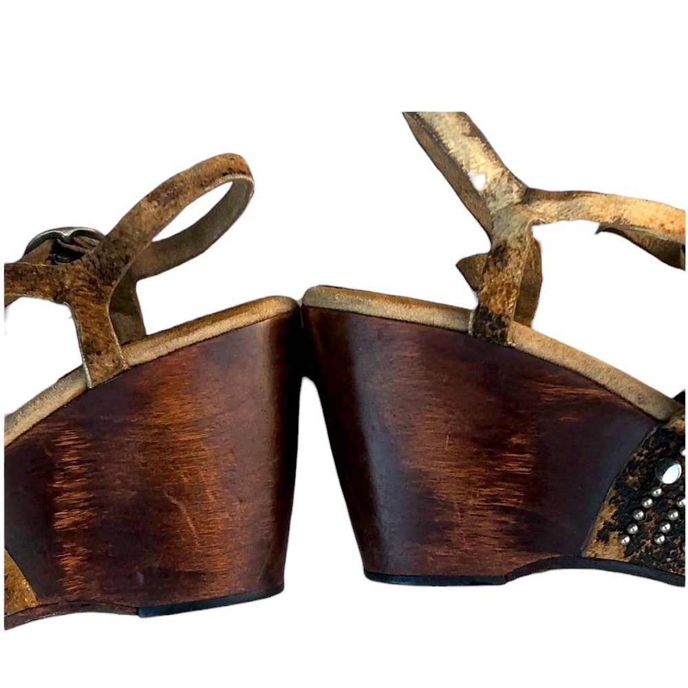 Calleen Cordero Brown and Tan Tie Dye Leather  Studded Platforms - Picture 11 of 14